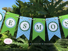 Load image into Gallery viewer, Lucky Charm Party Pennant Cake Banner Topper Blue Green Boy Green St. Patrick&#39;s Day Shamrock Clover Boogie Bear Invitations Desmond Theme