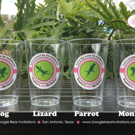 Pink Rain Forest Birthday Party Beverage Cups Plastic Drink Girl Amazon Rainforest Amazon Jungle Wild Boogie Bear Invitations Sophia Theme