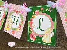 Load image into Gallery viewer, Pink Little Lamb Baby Shower Name Banner Farm Animals Sheep Flower Green Butterfly Girl Red Heart Rose Boogie Bear Invitations Tahlia Theme