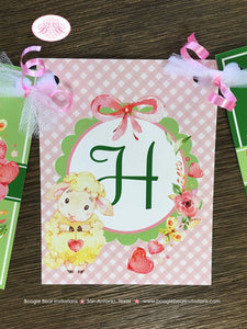 Pink Little Lamb Baby Shower Name Banner Farm Animals Sheep Flower Green Butterfly Girl Red Heart Rose Boogie Bear Invitations Tahlia Theme