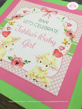 Load image into Gallery viewer, Pink Little Lamb Baby Shower Door Banner Farm Animals Sheep Flower Green Butterfly Girl Red Heart Rose Boogie Bear Invitations Tahlia Theme