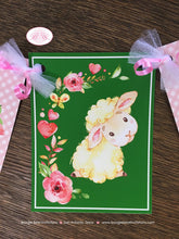 Load image into Gallery viewer, Pink Little Lamb Baby Shower Banner Welcome Farm Animals Sheep Flower Green Butterfly Girl Heart Rose Boogie Bear Invitations Tahlia Theme