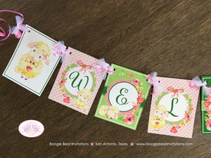 Pink Little Lamb Baby Shower Banner Welcome Farm Animals Sheep Flower Green Butterfly Girl Heart Rose Boogie Bear Invitations Tahlia Theme
