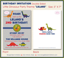 Load image into Gallery viewer, Little Dinosaur Birthday Party Invitation Boy Girl Blue Red Green Jurassic Boogie Bear Invitations Leland Theme Paperless Printable Printed