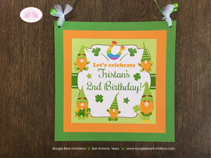 St. Patrick's Day Gnomes Door Banner Birthday Party Boy Girl Shamrock Green Orange Pot of Gold Charm Boogie Bear Invitations Tristan Theme