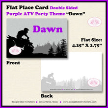 Load image into Gallery viewer, Purple ATV Birthday Party Favor Card Tent Place Food Appetizer All Terrain Vehicle Quad 4 Wheeler Racing Boogie Bear Invitations Dawn Theme