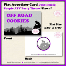 Load image into Gallery viewer, Purple ATV Birthday Party Favor Card Tent Place Food Appetizer All Terrain Vehicle Quad 4 Wheeler Racing Boogie Bear Invitations Dawn Theme