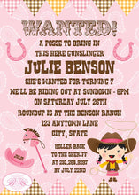 Load image into Gallery viewer, Pink Cowgirl Birthday Party Invitation Girl Hat Farm Barn Country Girl Boots Boogie Bear Invitations Julie Theme Paperless Printable Printed