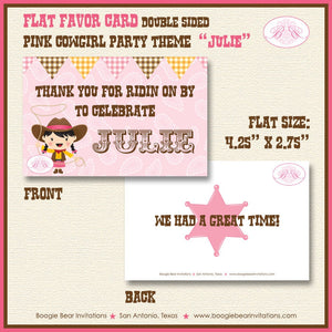 Pink Cowgirl Birthday Party Favor Card Tent Appetizer Place Food Girl Ranch Barn Farm Country Boogie Bear Invitations Julie Theme Printed