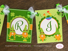 Load image into Gallery viewer, St. Patrick&#39;s Day Gnomes Birthday Name Banner Party Boy Girl Lucky Green Orange Shamrock Dwarf Spring Boogie Bear Invitations Tristan Theme