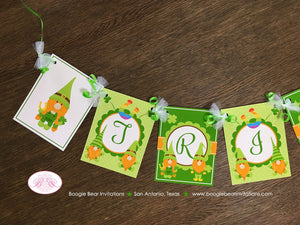 St. Patrick's Day Gnomes Birthday Name Banner Party Boy Girl Lucky Green Orange Shamrock Dwarf Spring Boogie Bear Invitations Tristan Theme
