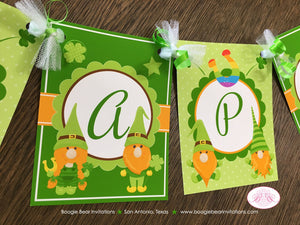 St. Patrick's Day Gnomes Happy Birthday Banner Party Boy Girl Lucky Green Orange 1st 2nd 3rd 4th 5th Boogie Bear Invitations Tristan Theme