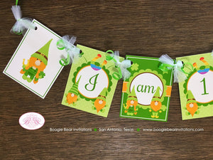 St. Patrick's Day Gnomes I am 1 Highchair Banner Birthday Party Boy Girl Lucky Green Shamrock Clover Boogie Bear Invitations Tristan Theme