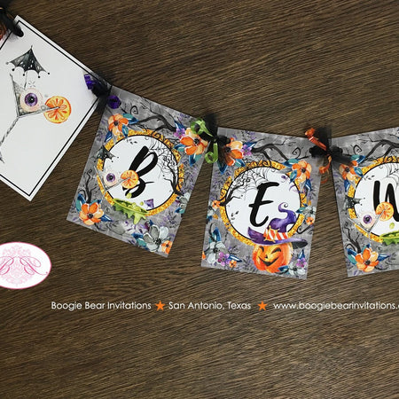 Halloween Hat Witch Party Name Banner Haunted House Pumpkin Hat Cocktail Spiderweb Orange Black Forest Boogie Bear Invitations Craven Theme