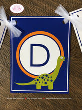 Load image into Gallery viewer, Little Dinosaur Birthday Name Party Banner Boy Girl Dino Red Green Orange Blue Yellow Silver Jurassic Boogie Bear Invitations Leland Theme
