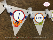 Load image into Gallery viewer, Little Dinosaur Pennant I am 1 Banner Birthday Party Highchair Girl Boy Orange Navy Blue Red Yellow 1st Boogie Bear Invitations Leland Theme