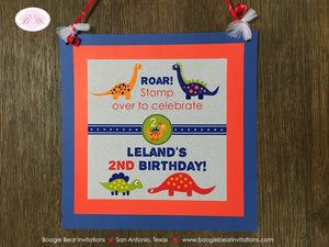 Little Dinosaur Birthday Party Door Banner Boy Girl Red Orange Yellow Green Silver Blue Stomp Jurassic Boogie Bear Invitations Leland Theme