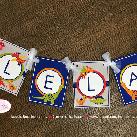 Little Dinosaur Party Small Banner Birthday Girl Boy 1st 2nd 3rd 4th Orange Navy Blue Red Green Yellow Boogie Bear Invitations Leland Theme