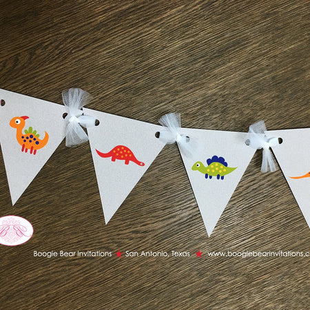 Little Dinosaur Birthday Party Banner Pennant Garland Small Boy Girl Red Green Orange Navy Blue 1st 2nd Boogie Bear Invitations Leland Theme