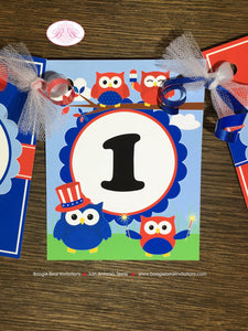 4th of July Highchair I am 1 Party Banner Birthday Boy Girl Outdoor Summer Patriotic Flag Owl Picnic Boogie Bear Invitations Blakeley Theme