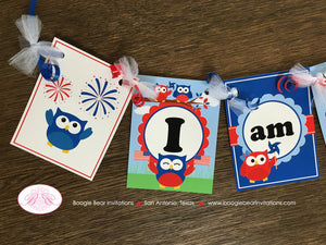 4th of July Highchair I am 1 Party Banner Birthday Boy Girl Outdoor Summer Patriotic Flag Owl Picnic Boogie Bear Invitations Blakeley Theme