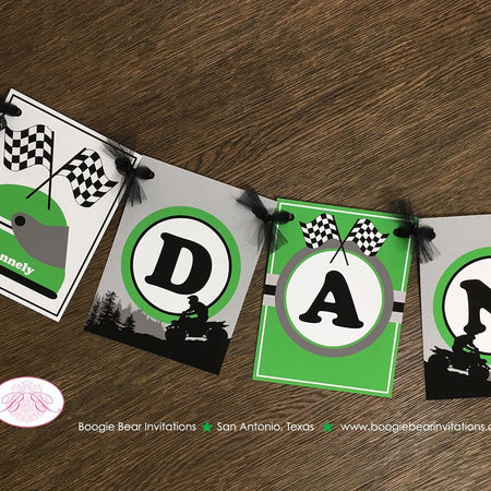 ATV 4 Wheel Birthday Party Name Banner Racing Green Boy Girl 1st 2nd 3rd 4th 5th 6th 7th 8th 9th 10th Boogie Bear Invitations Dannely Theme