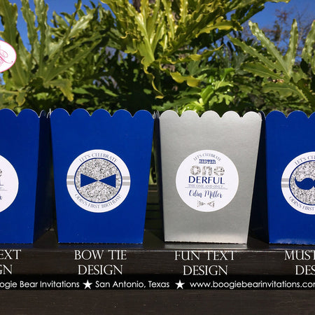 Mr Wonderful Birthday Party Popcorn Boxes Mini Favor Boy Candy Buffet Food Onederful Blue Silver Grey 1st Boogie Bear Invitations Odin Theme