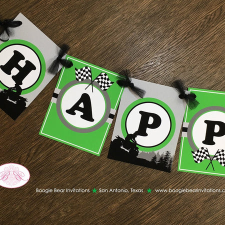 ATV Happy Birthday Party Banner Black Green Boy Girl 1st 2nd 3rd 4th 5th 6th 7th 8th 9th 10th 11th Boogie Bear Invitations Dannely Theme