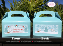 Load image into Gallery viewer, Woodland Winter Fox Party Treat Boxes Baby Shower Favor Tags Bag Christmas Snow White Red Blue Birthday Boogie Bear Invitations Aspen Theme