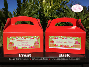 Pink Strawberry Birthday Party Treat Boxes Favor Tags Bag Girl Red Green Berry Strawberries Picking Boogie Bear Invitations Felicity Theme