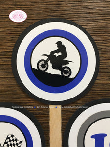 Blue Dirt Bike Birthday Party Cupcake Toppers Girl Boy Enduro Motocross Racing Track Bike Black Helmet Boogie Bear Invitations Austin Theme