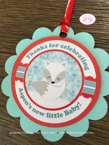 Woodland Winter Fox Baby Shower Party Favor Tags Christmas Snow Red White Aqua Arctic Forest Birthday Boogie Bear Invitations Aspen Theme