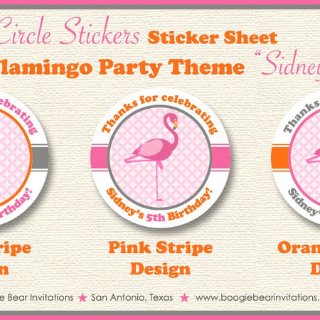 Pink Flamingo Birthday Party Stickers Circle Sheet Round Girl Orange Tropical Zoo Florida Summer Wild Boogie Bear Invitations Sidney Theme