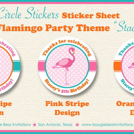 Pink Flamingo Birthday Party Stickers Circle Sheet Round Girl Orange Flamingle Florida Summer Wild Zoo Boogie Bear Invitations Stacey Theme
