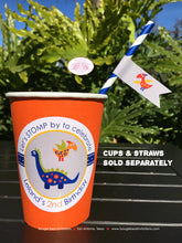 Load image into Gallery viewer, Little Dinosaur Birthday Party Beverage Cups Paper Girl Boy Orange Navy Blue Red Green Yellow Jurassic Boogie Bear Invitations Leland Theme