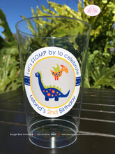 Load image into Gallery viewer, Little Dinosaur Birthday Party Beverage Cups Plastic Girl Boy Orange Navy Blue Red Green Yellow Stomp Boogie Bear Invitations Leland Theme