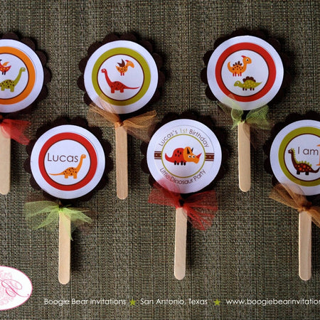 Little Baby Dinosaur Cupcake Toppers Birthday Party Dino Boy Girl Set Kids Red Orange Green Jurassic Kid Boogie Bear Invitations Lucas Theme