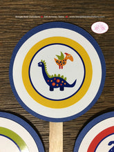 Load image into Gallery viewer, Little Dinosaur Party Cupcake Toppers Birthday Girl Boy Orange Navy Blue Red Green Yellow Jurassic Dino Boogie Bear Invitations Leland Theme