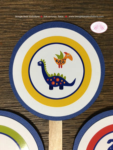 Little Dinosaur Party Cupcake Toppers Birthday Girl Boy Orange Navy Blue Red Green Yellow Jurassic Dino Boogie Bear Invitations Leland Theme