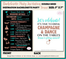 Load image into Gallery viewer, Destination Bachelorette Party Invitation Aqua Rose Gold Black Itinerary Boogie Bear Invitations Sienna Theme Paperless Printable Printed