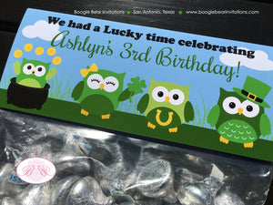 St. Patrick's Day Owls Party Treat Bag Toppers Folded Favor Birthday Boy Girl Green Shamrock Clover Tag Boogie Bear Invitations Ashlyn Theme