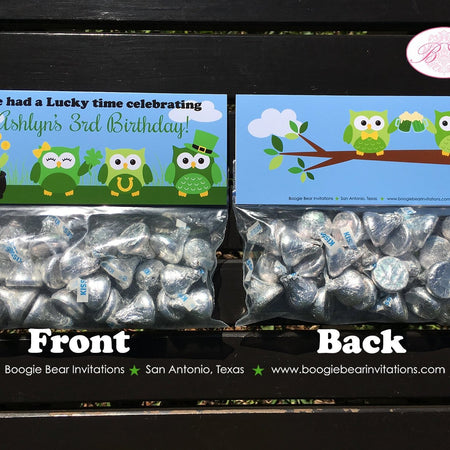 St. Patrick's Day Owls Party Treat Bag Toppers Folded Favor Birthday Boy Girl Green Shamrock Clover Tag Boogie Bear Invitations Ashlyn Theme