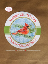 Load image into Gallery viewer, Red Cardinal Bird Christmas Party Favor Bag Treat Paper Handled Girl Boy Green Gold Snow Holiday Cheer Boogie Bear Invitations Fulton Theme