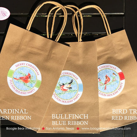 Red Cardinal Bird Christmas Party Favor Bag Treat Paper Handled Girl Boy Green Gold Snow Holiday Cheer Boogie Bear Invitations Fulton Theme