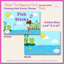 Load image into Gallery viewer, Fishing Girl Favor Birthday Party Card Tent Place Food Tag Lake Pink Appetizer River Fish Pole Dock Reel Boogie Bear Invitations Vada Theme