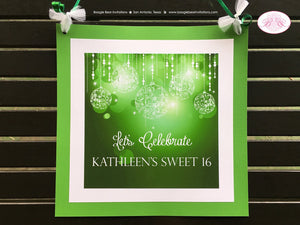 Green Glowing Ornaments Door Banner Birthday Party Sweet 16 Formal St. Patricks Day Christmas Holiday Boogie Bear Invitations Kathleen Theme