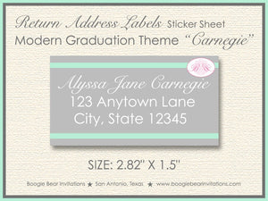 Modern Photo Graduation Announcement Aqua Silver Monogram Girl 2022 2023 2024 Boogie Bear Invitations Carnegie Paperless Printable Printed