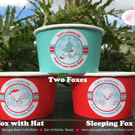 Woodland Winter Fox Party Treat Cups Candy Buffet Appetizer Food Baby Shower Christmas Red Girl Boy Snow Boogie Bear Invitations Aspen Theme