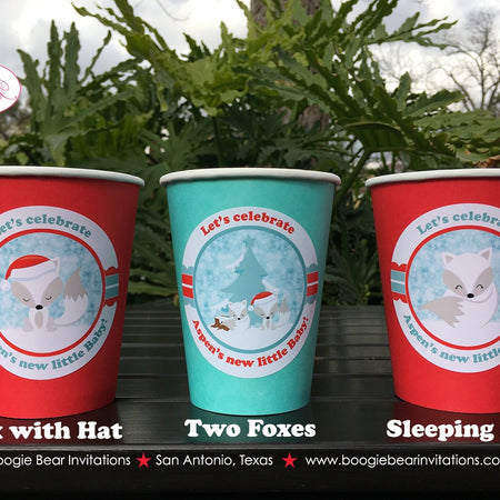 Woodland Winter Fox Party Beverage Cups Paper Drink Baby Shower Christmas White Red Girl Boy Birthday Boogie Bear Invitations Aspen Theme