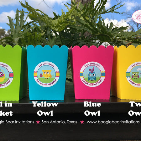 Easter Owls Party Popcorn Boxes Mini Favor Buffet Food Birthday Girl Boy Spring Woodland Forest Egg Tag Boogie Bear Invitations Lottie Theme